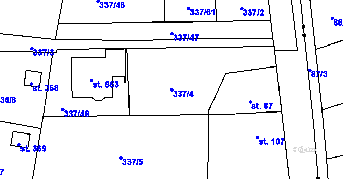 Parcela st. 337/4 v KÚ Kluky, Katastrální mapa