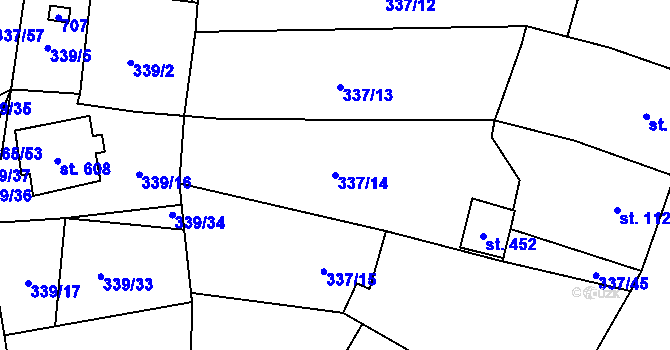Parcela st. 337/14 v KÚ Kluky, Katastrální mapa