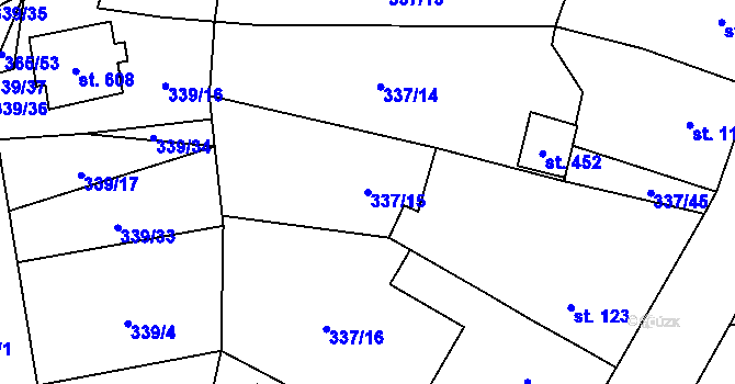 Parcela st. 337/15 v KÚ Kluky, Katastrální mapa