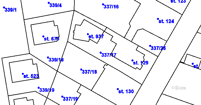 Parcela st. 337/17 v KÚ Kluky, Katastrální mapa