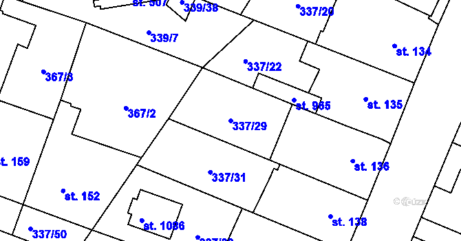 Parcela st. 337/29 v KÚ Kluky, Katastrální mapa