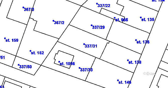 Parcela st. 337/31 v KÚ Kluky, Katastrální mapa