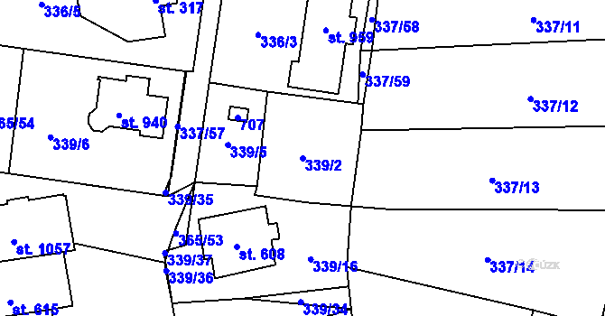 Parcela st. 339/2 v KÚ Kluky, Katastrální mapa