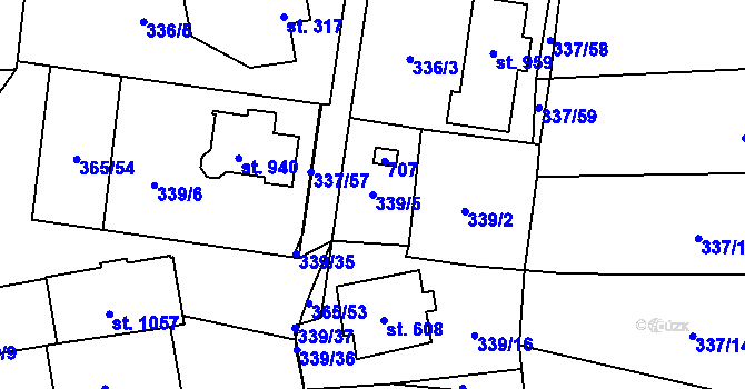 Parcela st. 339/5 v KÚ Kluky, Katastrální mapa