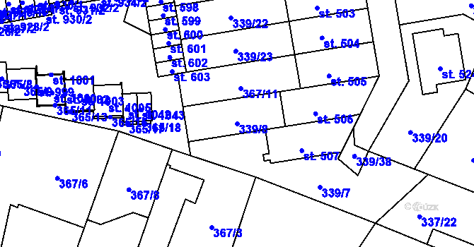 Parcela st. 339/8 v KÚ Kluky, Katastrální mapa