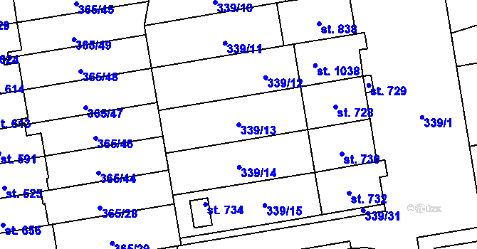 Parcela st. 339/13 v KÚ Kluky, Katastrální mapa