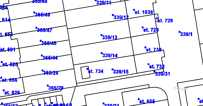Parcela st. 339/14 v KÚ Kluky, Katastrální mapa