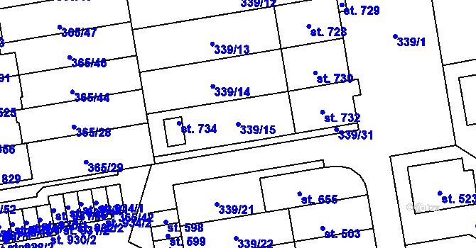 Parcela st. 339/15 v KÚ Kluky, Katastrální mapa