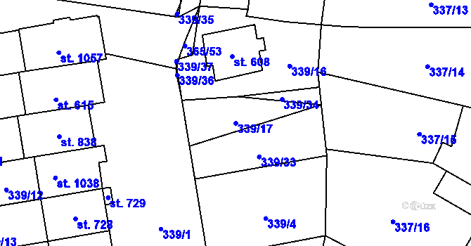 Parcela st. 339/17 v KÚ Kluky, Katastrální mapa