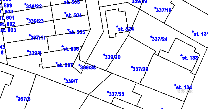 Parcela st. 339/20 v KÚ Kluky, Katastrální mapa