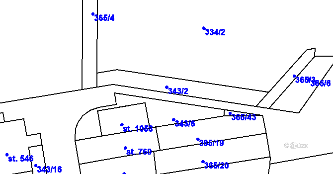 Parcela st. 343/2 v KÚ Kluky, Katastrální mapa