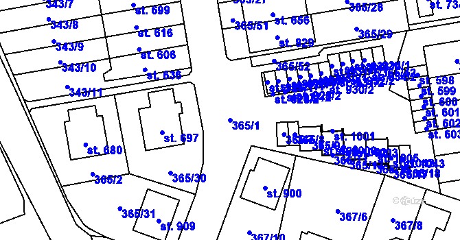 Parcela st. 365/1 v KÚ Kluky, Katastrální mapa