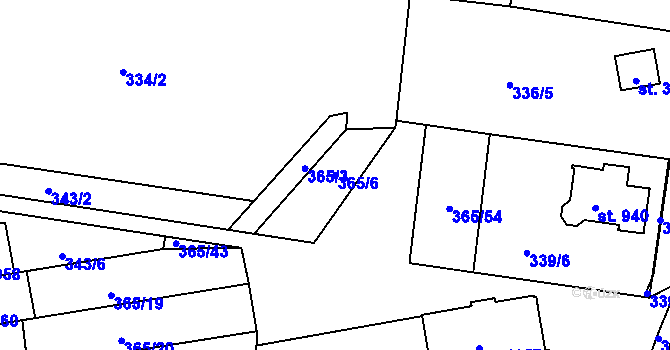 Parcela st. 365/6 v KÚ Kluky, Katastrální mapa