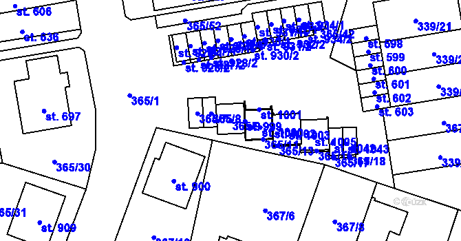 Parcela st. 365/9 v KÚ Kluky, Katastrální mapa