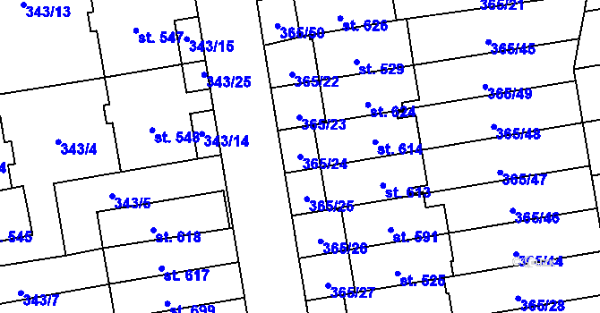 Parcela st. 365/24 v KÚ Kluky, Katastrální mapa