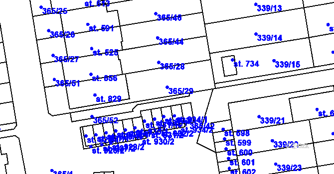 Parcela st. 365/29 v KÚ Kluky, Katastrální mapa