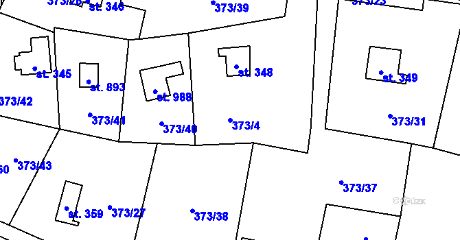 Parcela st. 373/4 v KÚ Kluky, Katastrální mapa