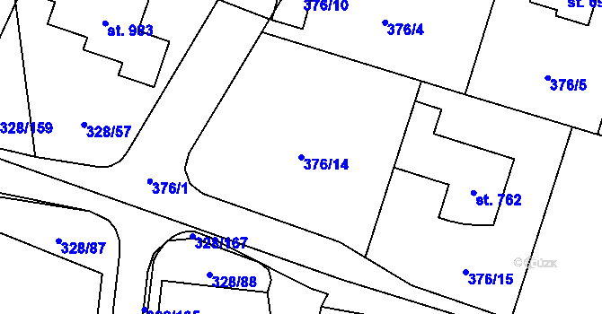 Parcela st. 376/14 v KÚ Kluky, Katastrální mapa