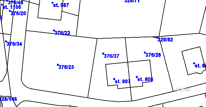 Parcela st. 376/37 v KÚ Kluky, Katastrální mapa