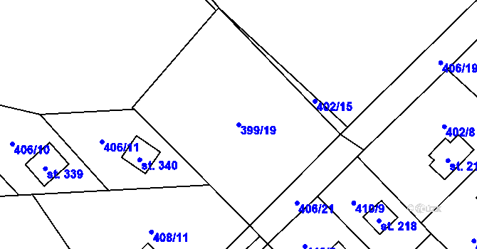 Parcela st. 399/19 v KÚ Kluky, Katastrální mapa