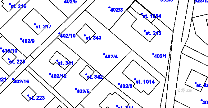 Parcela st. 402/4 v KÚ Kluky, Katastrální mapa