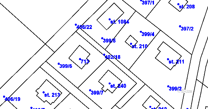Parcela st. 402/18 v KÚ Kluky, Katastrální mapa