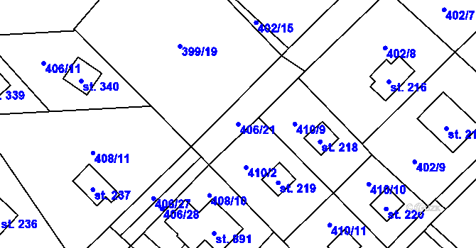 Parcela st. 406/21 v KÚ Kluky, Katastrální mapa