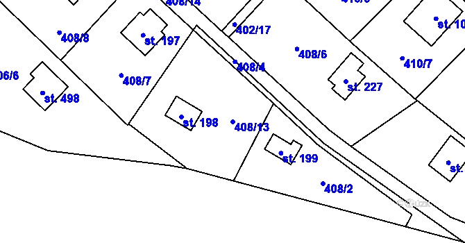 Parcela st. 408/13 v KÚ Kluky, Katastrální mapa