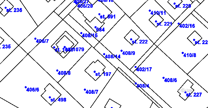 Parcela st. 408/14 v KÚ Kluky, Katastrální mapa