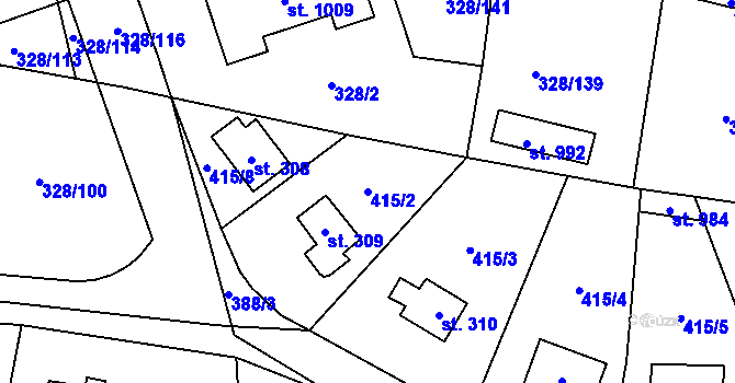 Parcela st. 415/2 v KÚ Kluky, Katastrální mapa