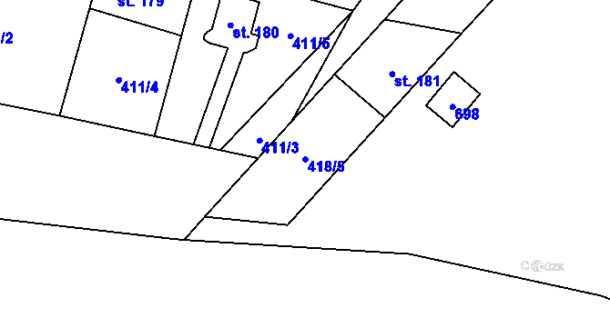 Parcela st. 418/5 v KÚ Kluky, Katastrální mapa