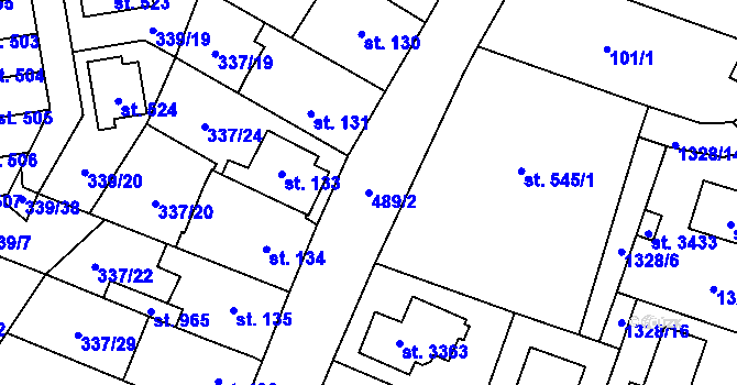 Parcela st. 489/2 v KÚ Kluky, Katastrální mapa