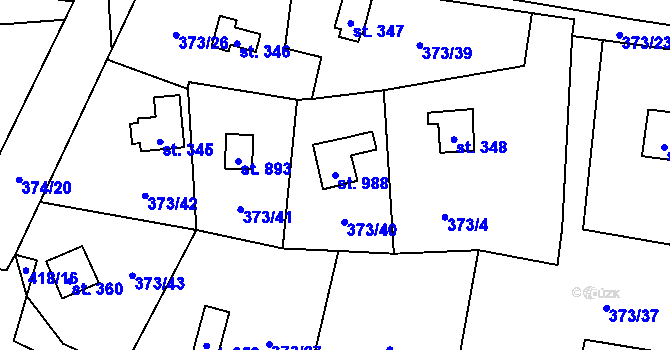 Parcela st. 988 v KÚ Kluky, Katastrální mapa