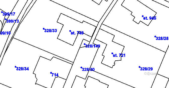 Parcela st. 328/149 v KÚ Kluky, Katastrální mapa
