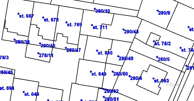 Parcela st. 810 v KÚ Kluky, Katastrální mapa