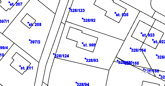 Parcela st. 989 v KÚ Kluky, Katastrální mapa
