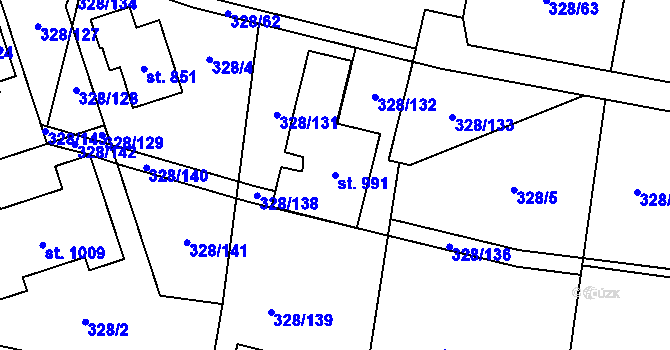 Parcela st. 991 v KÚ Kluky, Katastrální mapa