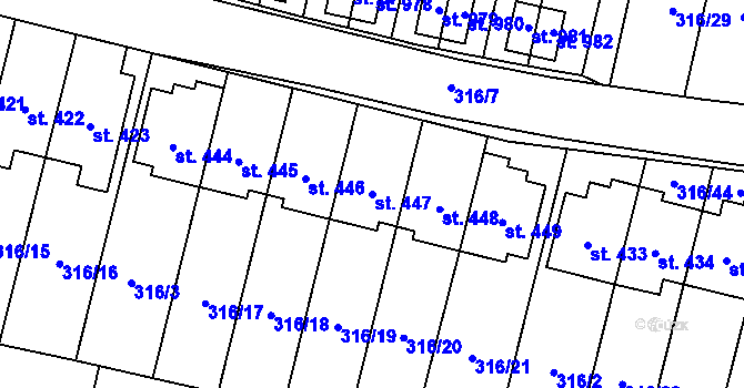 Parcela st. 447 v KÚ Kluky, Katastrální mapa