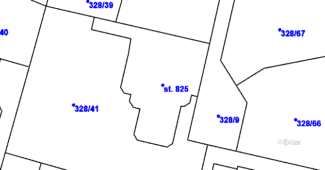 Parcela st. 825 v KÚ Kluky, Katastrální mapa