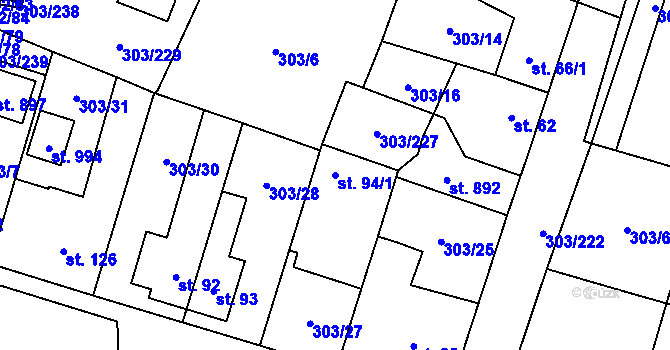 Parcela st. 94/1 v KÚ Kluky, Katastrální mapa