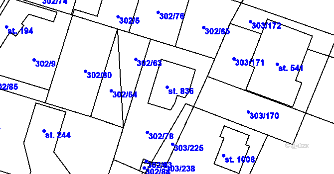Parcela st. 836 v KÚ Kluky, Katastrální mapa