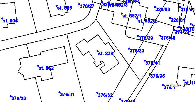Parcela st. 839 v KÚ Kluky, Katastrální mapa