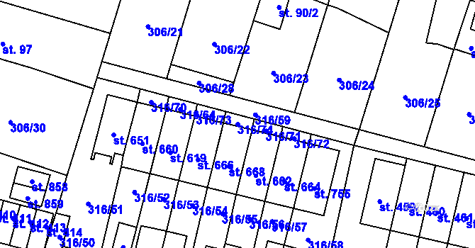 Parcela st. 316/74 v KÚ Kluky, Katastrální mapa