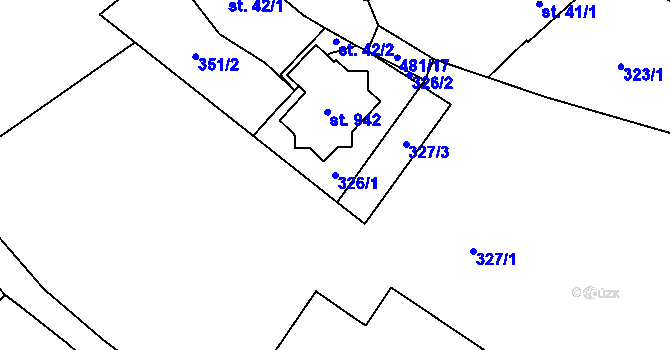 Parcela st. 326/1 v KÚ Kluky, Katastrální mapa
