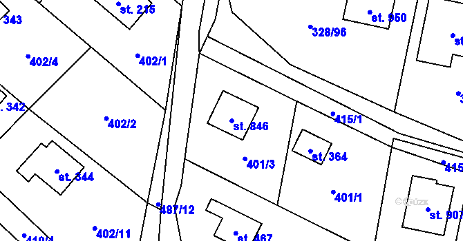 Parcela st. 846 v KÚ Kluky, Katastrální mapa