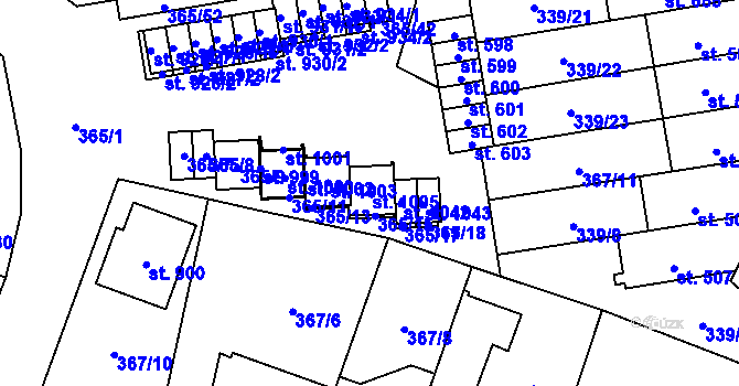 Parcela st. 1005 v KÚ Kluky, Katastrální mapa