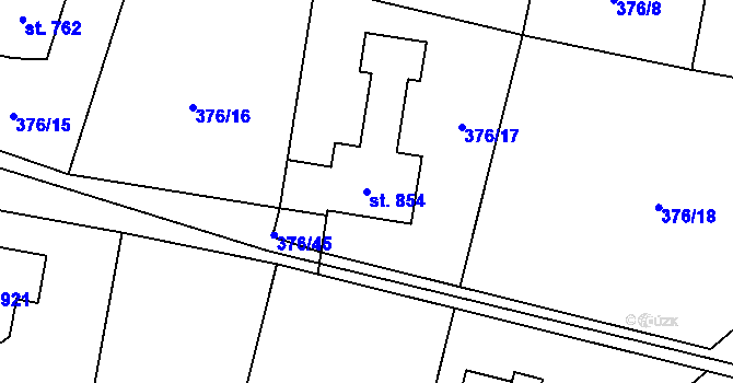 Parcela st. 854 v KÚ Kluky, Katastrální mapa