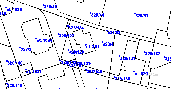 Parcela st. 851 v KÚ Kluky, Katastrální mapa