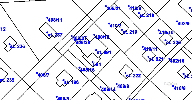 Parcela st. 891 v KÚ Kluky, Katastrální mapa