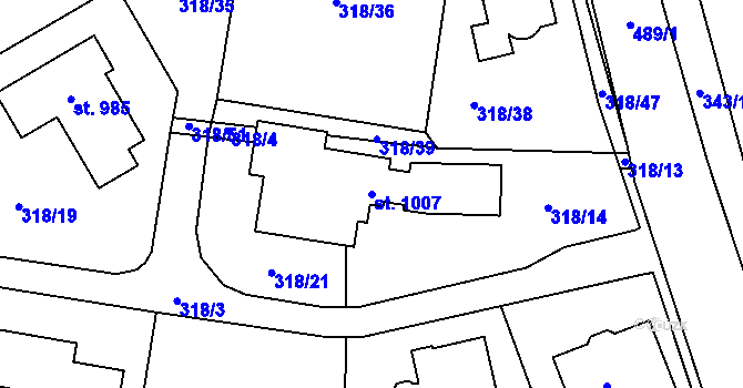 Parcela st. 1007 v KÚ Kluky, Katastrální mapa